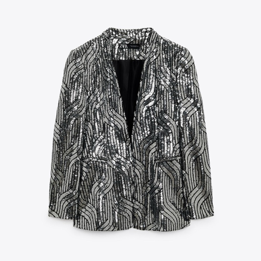 ZARA COLLARLESS SEQUIN BLAZER - NWT